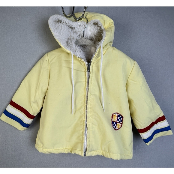 Vintage Winter Coat Unisex 2T Yellow Polara Hoodie Zip Front Warm Outerwear - Picture 1 of 8